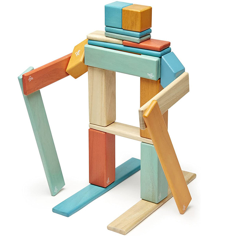 24 Piece Tegu Magnetic Wooden Block Set. 7 colors