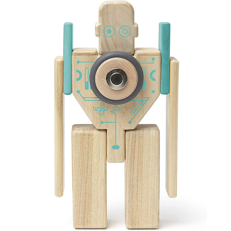 9 Piece Tegu Magbot Magnetic Wooden Block Set, Electric Aqua