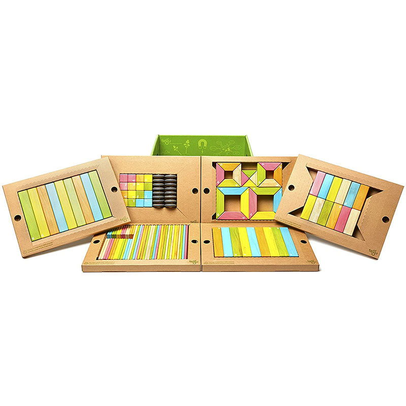 130 Piece Tegu Classroom Magnetic Wooden Block Set. 3 colors